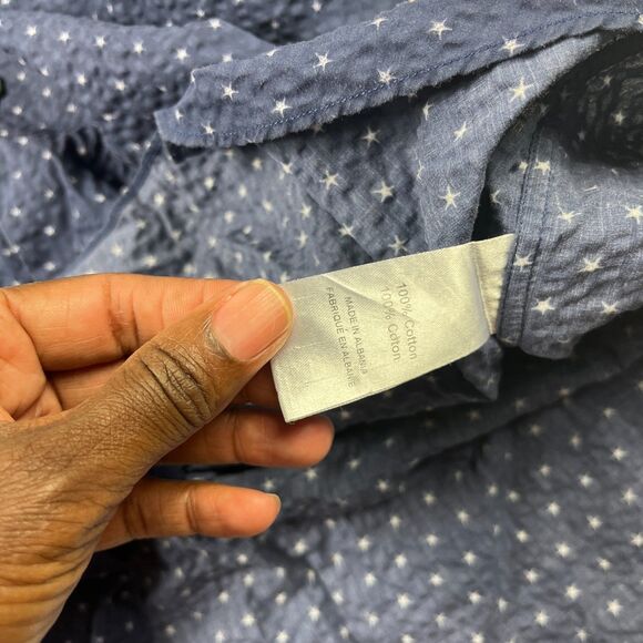 Saks Fifth Avenue Mens Seersucker Shirt Large Navy White Dotted Classic Preppy - Picture 8 of 10